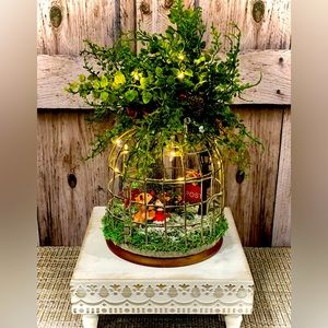 North Pole “Mini” Christmas Scene Birdhouse Display Faux Plant Centerpiece